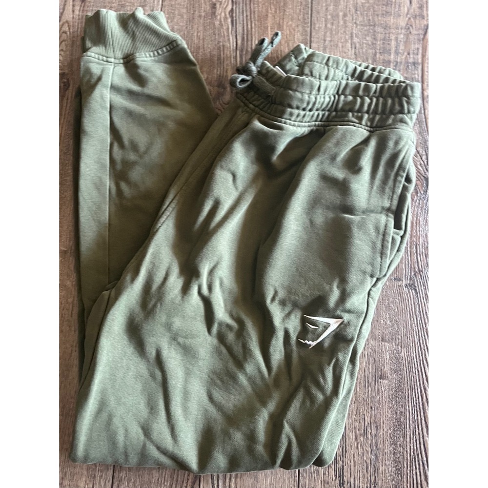 Gymshark Mens Crest Joggers Olive Green Sweatpants Medium Tapered Fleece Logo